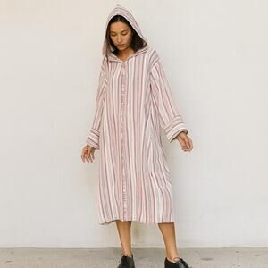 PIETSIE Women's Hoodie Caftan Dress Red Striped Size Small